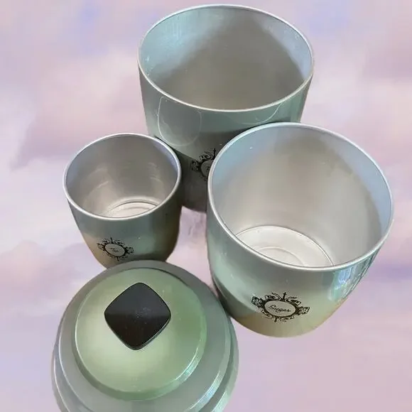 Vintage West Bend 3-pc Ombre Metal Kitchen Canister Set: Flour, Sugar, Tea Food Storage